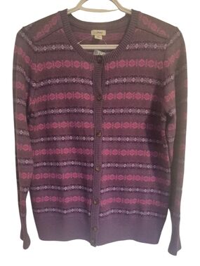 L.L.Bean Fair Isle Cardigan Sweater, Sz XS Petite